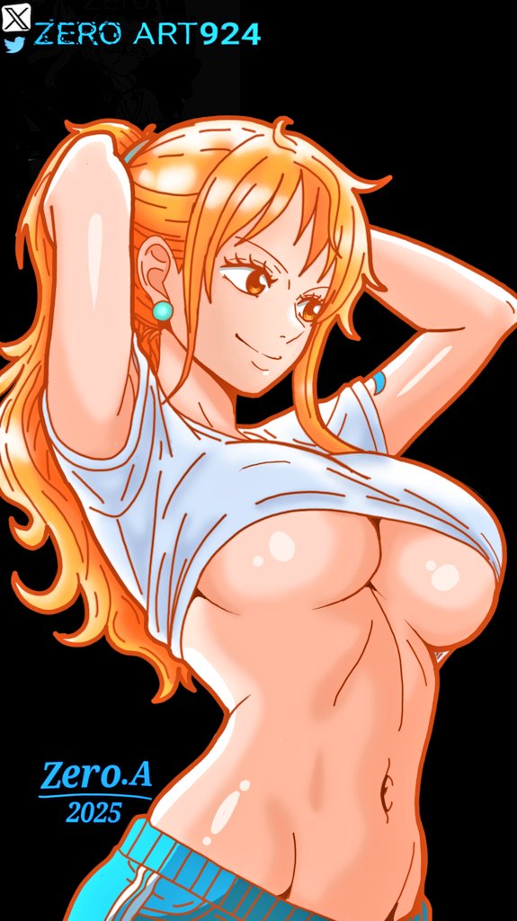 2girls, blonde hair, blonde-haired female, breasts, clothing, female, female only, nami (one piece), one piece, orange hair, orange-haired female, sensual, tagme, thick boobies, threesome, zeroart924