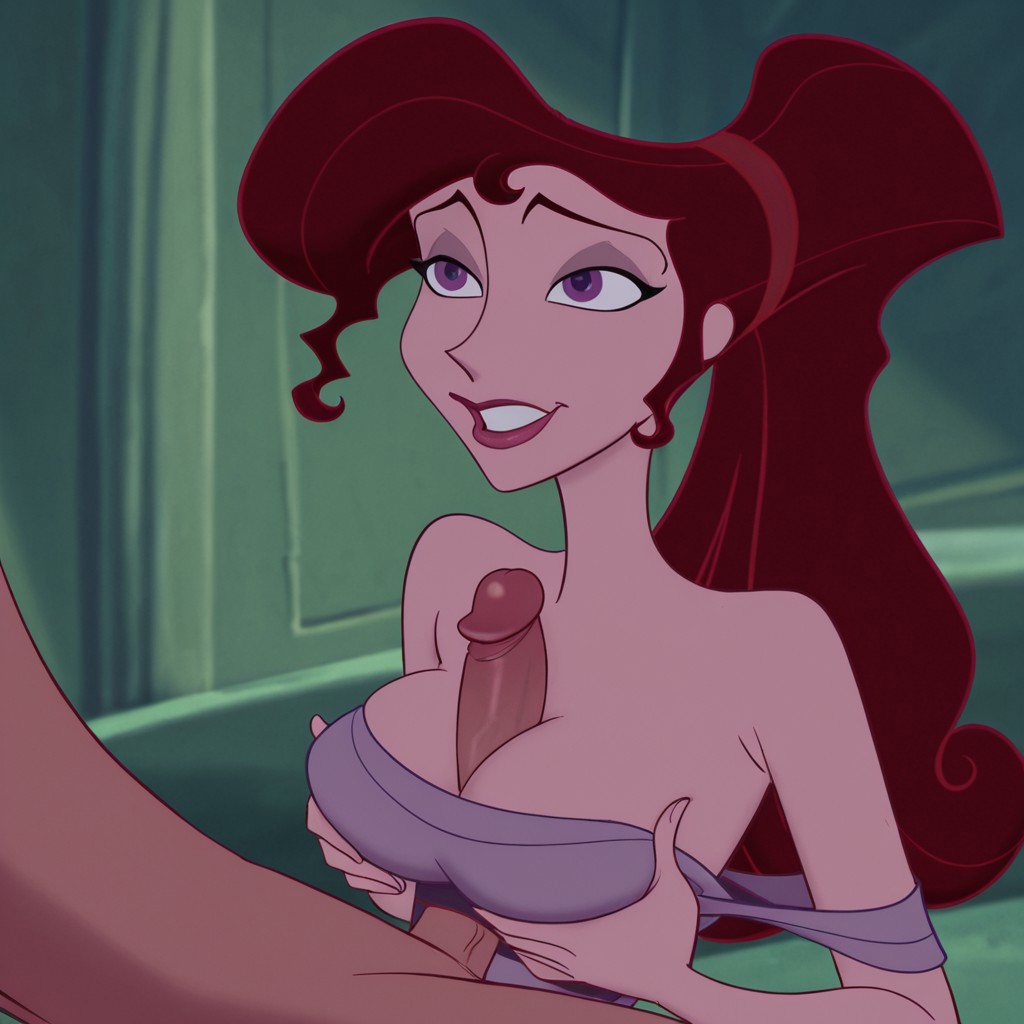 accurate art style, ai generated, ancient greece, breasts, civitai, clothed, disney, female, greek, greek mythology, hercules (disney), male, megara, paizumaster69, paizuri, paizuri lead by female, penis, penis between breasts, titjob, walt disney animation studios