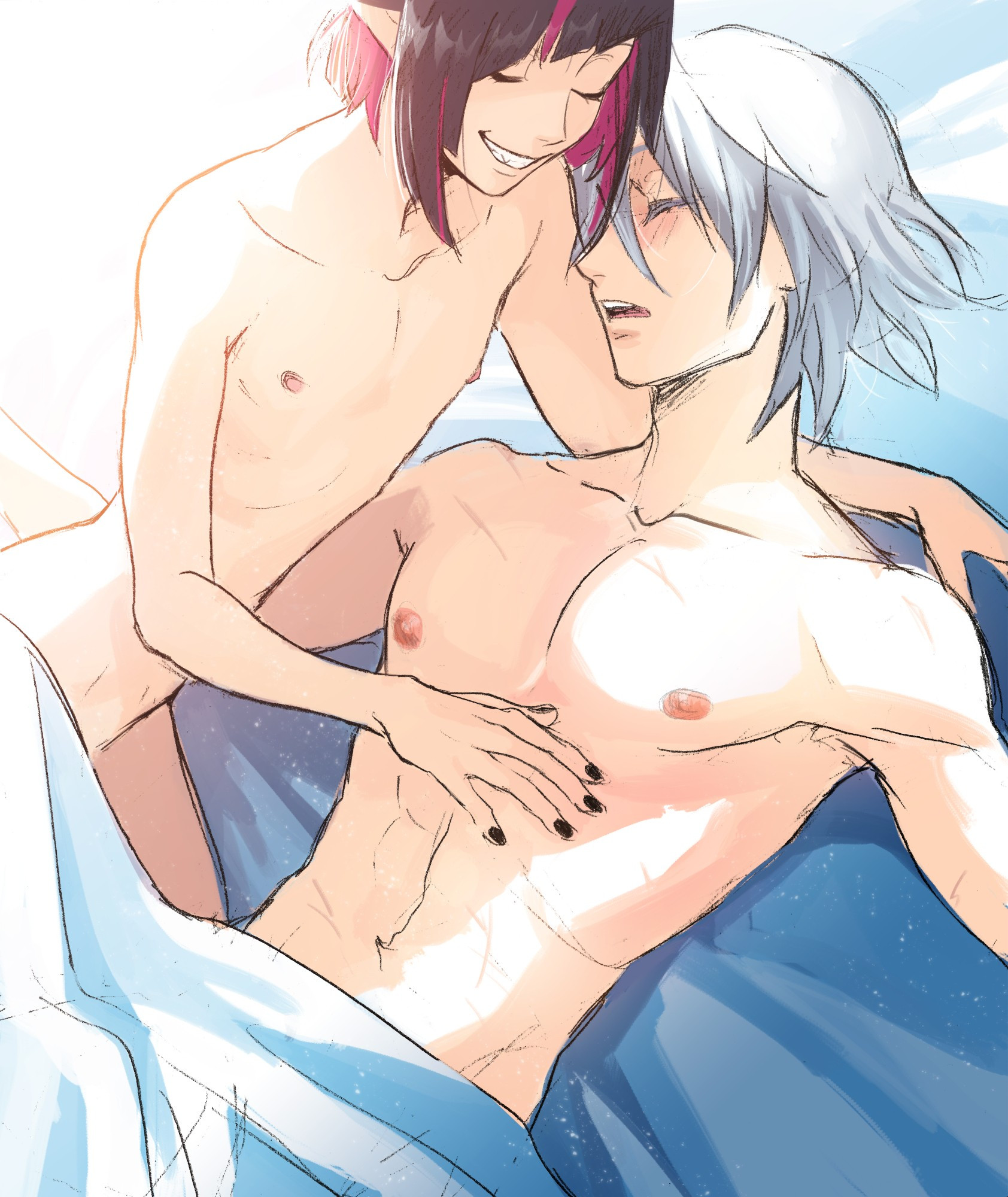 2boys, adoptive incest, age difference, androgynous, completely nude, father and son, gay, lilia vanrouge, male, nude, nude male, ryuichirouart, silver vanrouge, skinny, twisted wonderland
