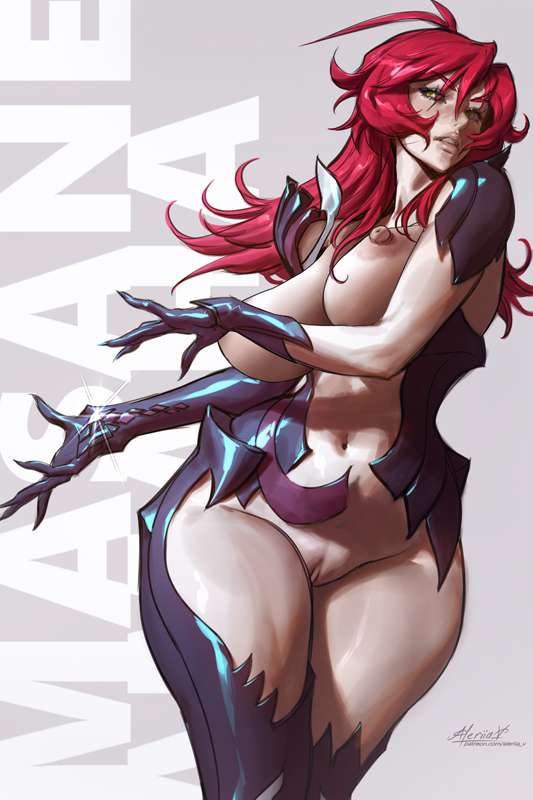 1girl, aleriia v, bottomless, lerapi, masane amaha, red hair, solo, tagme, topless, wide hips, witchblade