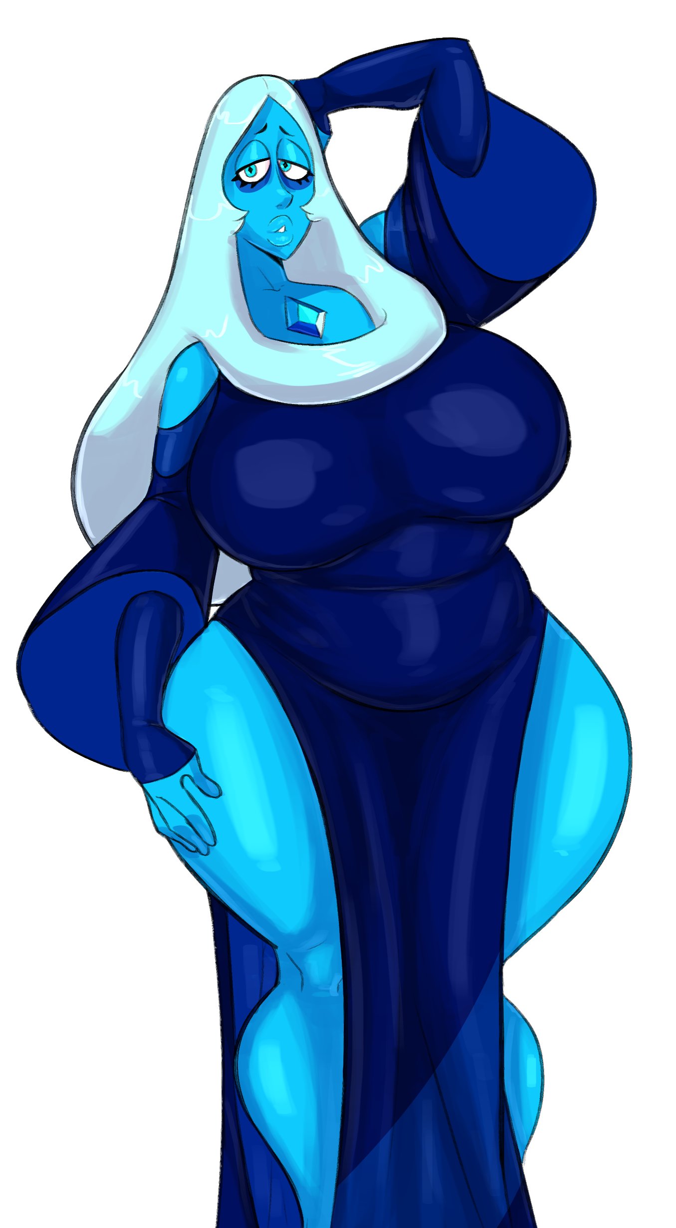 1girls big_breasts blue_diamond_(steven_universe) blue_eyes blue_hair blue_skin breasts cartoon_network diamond_authority dress gem_(species) guillion_(toshkarts) guillynsfw huge_ass huge_boobs huge_breasts lips solo steven_universe thick_thighs wide_hips