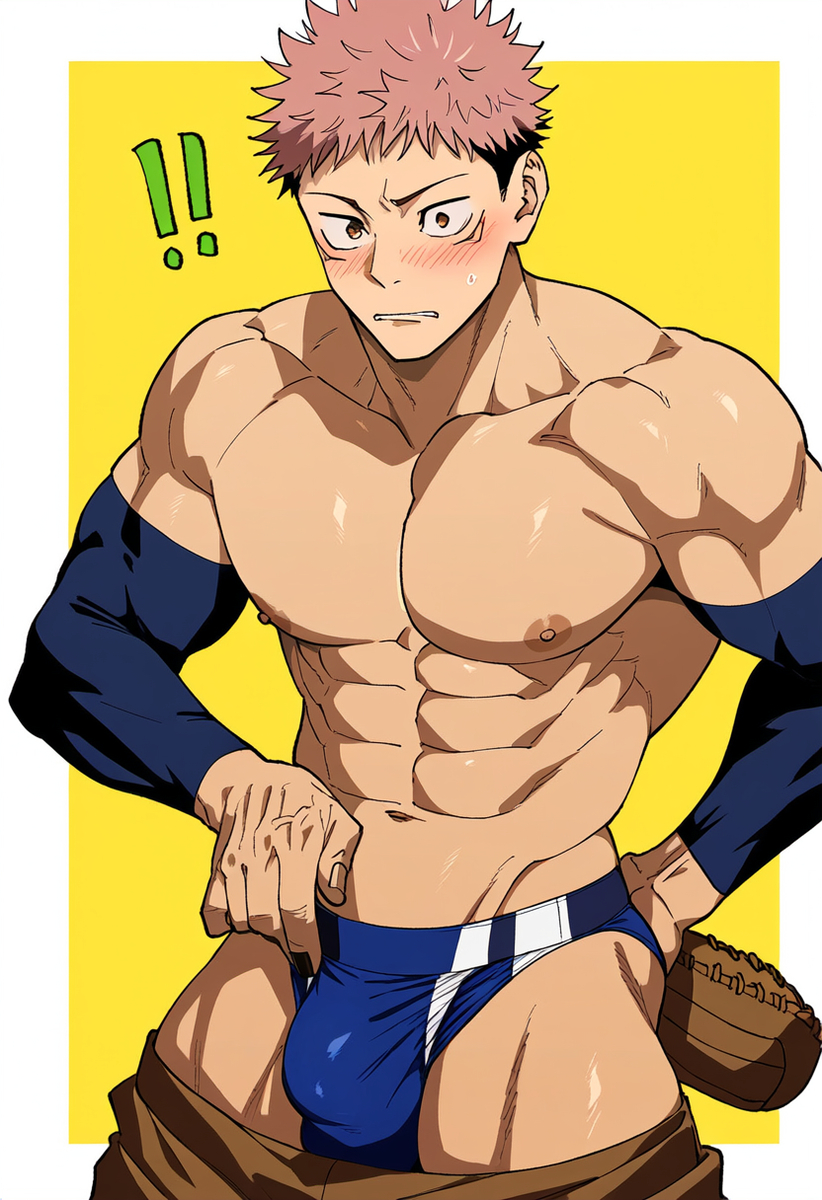 1boy ai_generated anal bara bare_pectorals cum gay itadori_yuuji jujutsu_kaisen male male_focus male_only muscular muscular_male penis solo solo_male yaoi