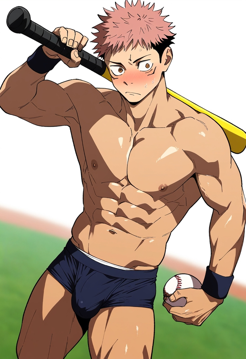 1boy ai_generated anal bara bare_pectorals cum gay itadori_yuuji jujutsu_kaisen male male_focus male_only muscular muscular_male penis solo solo_male yaoi