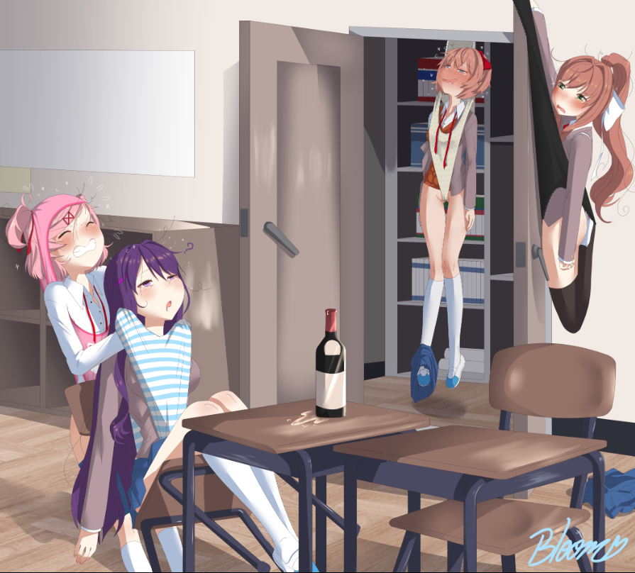 4girls atomic_wedgie bloom225 doki_doki_literature_club female female_only frontatomic_wedgie hanging_wedgie human multiple_girls natsuki_(doki_doki_literature_club) sayori_(doki_doki_literature_club) wedgie yuri_(doki_doki_literature_club)