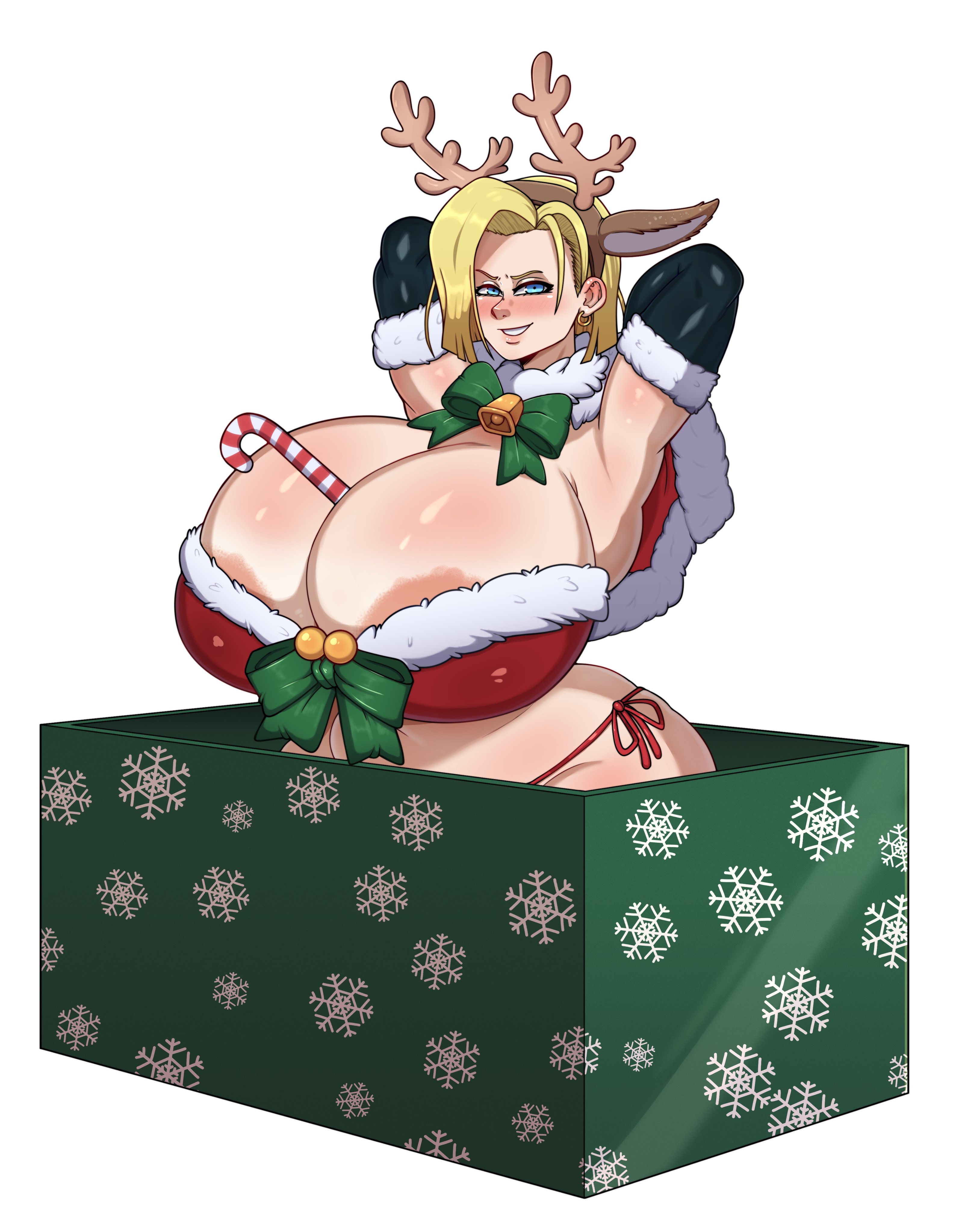 1girls, android 18, ass, big ass, big breasts, big butt, big hips, big thighs, blonde female, blonde hair, blue eyes, bozspa, breasts, breedable hips, caucasian, caucasian female, christmas, christmas clothing, christmas hat, christmas outfit, curvaceous, curvaceous female, curvaceous figure, curvy, curvy body, curvy female, curvy figure, dragon ball, female, female only, gift, hips, huge ass, huge boobs, huge breasts, huge butt, huge hips, huge thighs, lingerie, long hair, massive areolae, massive ass, massive boobs, massive breasts, massive butt, massive hips, massive thighs, panties, pantyhose, pussy, santa costume, santa dress, sexy, sexy female, thick thighs, thighs, voluptuous, voluptuous female, wide hips, wide thighs