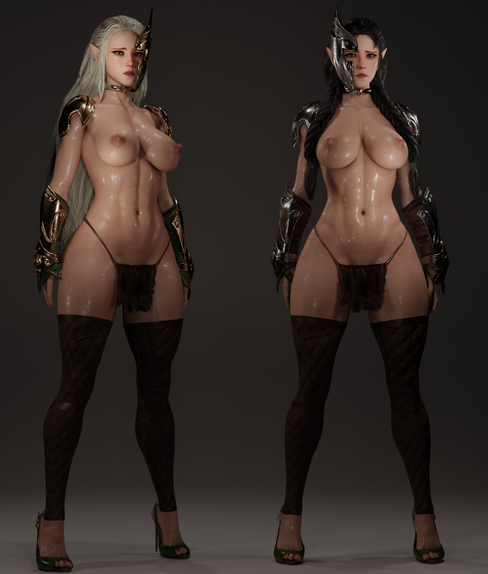 2girls, arahan, collar, female, female only, high heels, naestra, sisters, sisters of twilight, slave, slave collar, soboro, tagme, twins, warhammer (franchise), warhammer fantasy, wood elf, wood elf (warhammer)