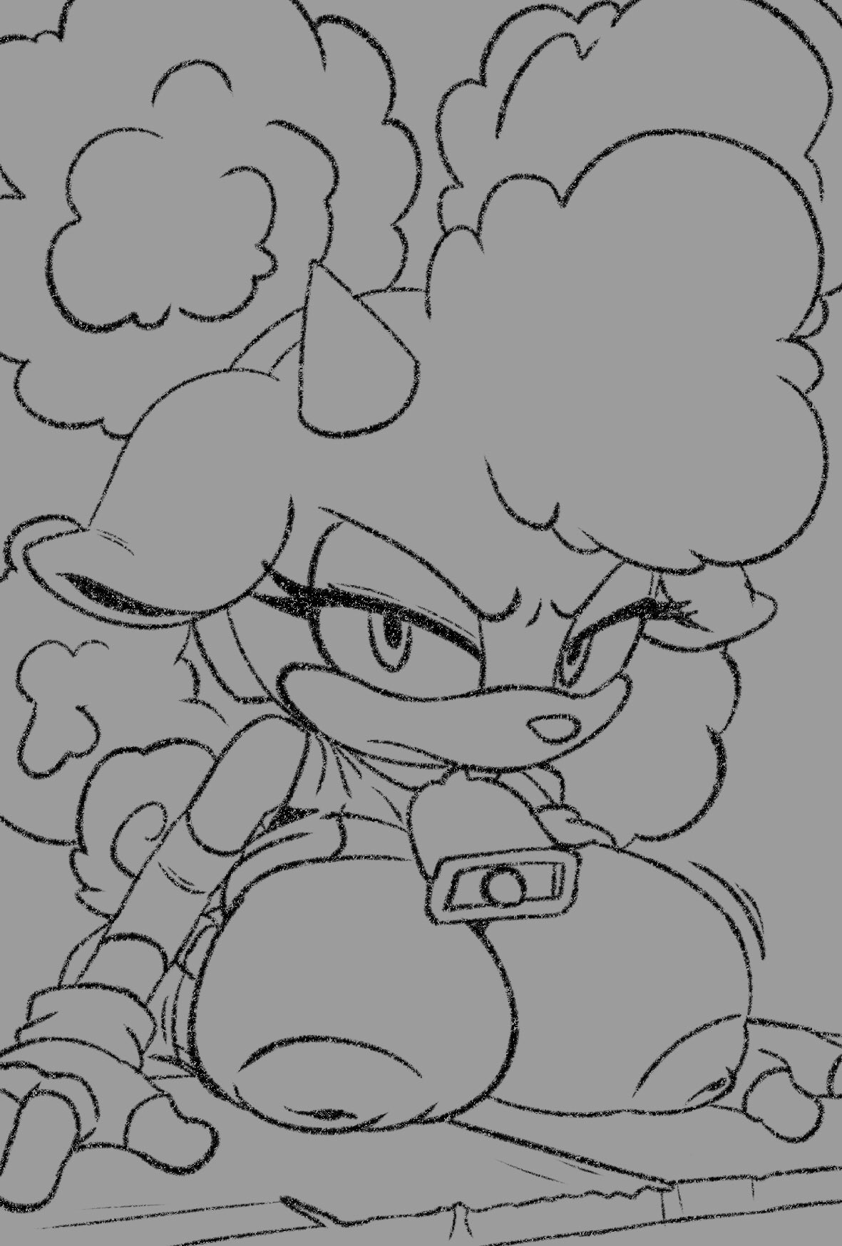 areola, breasts, clothed, cowbell, greyscale, half-closed eyes, lanolin the sheep, large breasts, nipples, raijinoni, sketch, sonic (series), sonic the hedgehog (comics), sonic the hedgehog (idw), sonic the hedgehog (series)
