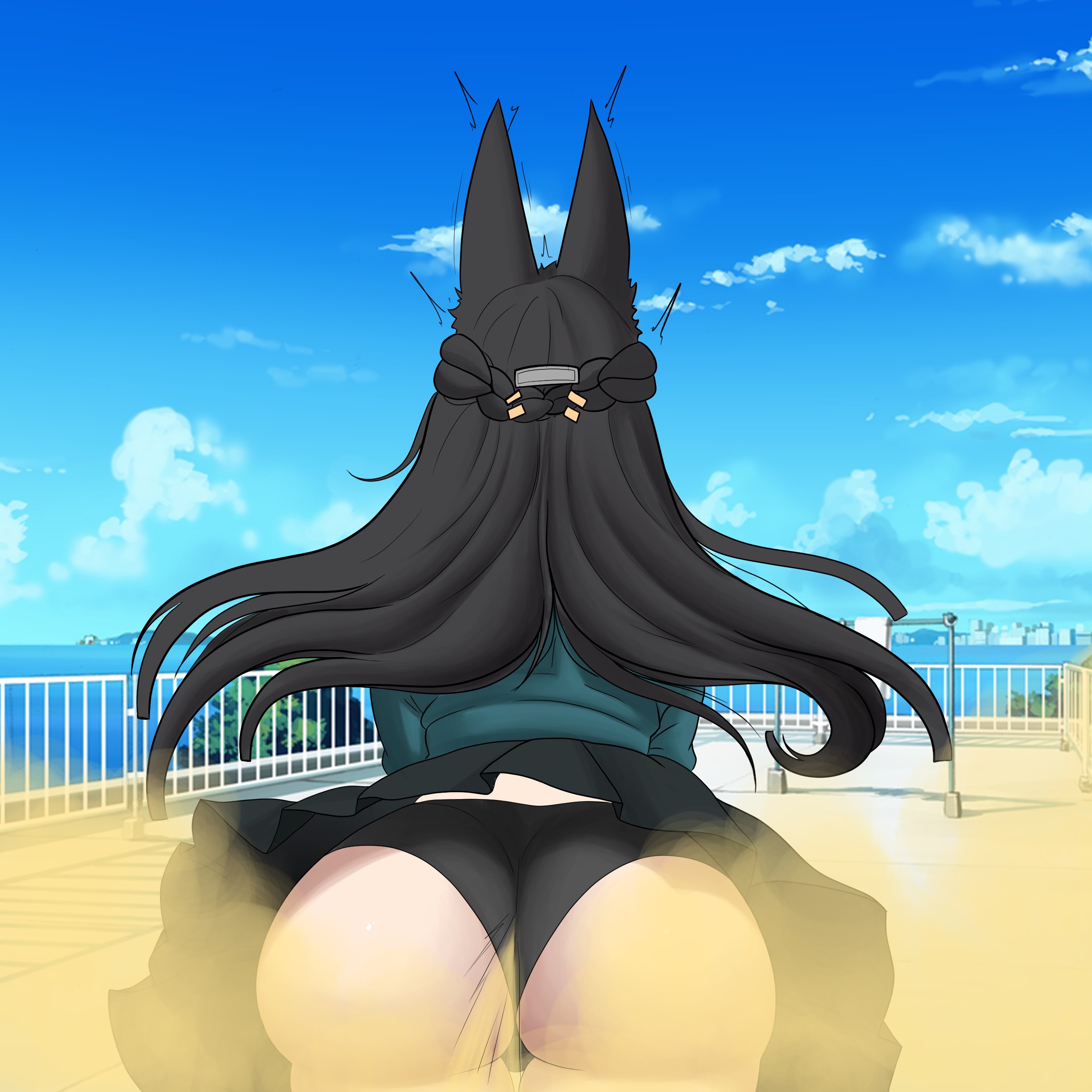 1girls, animal ears, ass, back view, big ass, fart, fart fetish, female, female only, hoshimi miyabi, jun-, standing, zenless zone zero