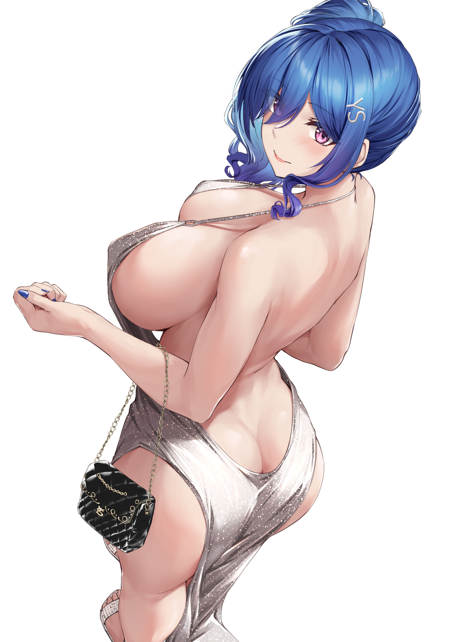 azur lane, big breasts, blue hair, looking back, sexy, sexy body, st. louis (azur lane), st. louis (luxurious wheels) (azur lane)