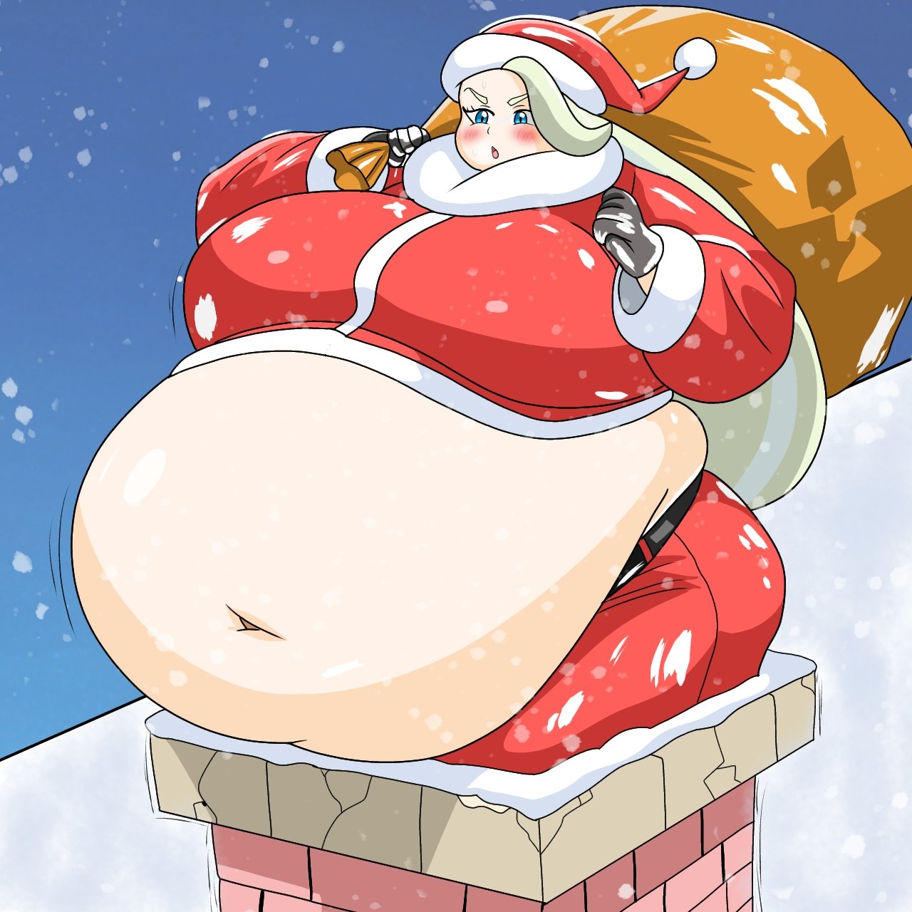 1girls, 2025, 2d, 2d (artwork), 2d artwork, akaiitoteruna, annoyed, annoyed expression, bbw, belly focus, big belly, big breasts, big stomach, big thighs, blue eyes, breasts, chimney, christmas, chubby, chubby female, fat, fat female, game freak, huge belly, huge breasts, huge stomach, huge thighs, hyper, large belly, large breasts, large stomach, massive belly, melony (pokemon), mouth, mouth open, nintendo, plump, pokemon, pokemon ss, santa boots, santa costume, santa hat, snow, solo, solo female, stuck, stuck in chimney, thick thighs, thighs, tight fit, white skin, white skinned female