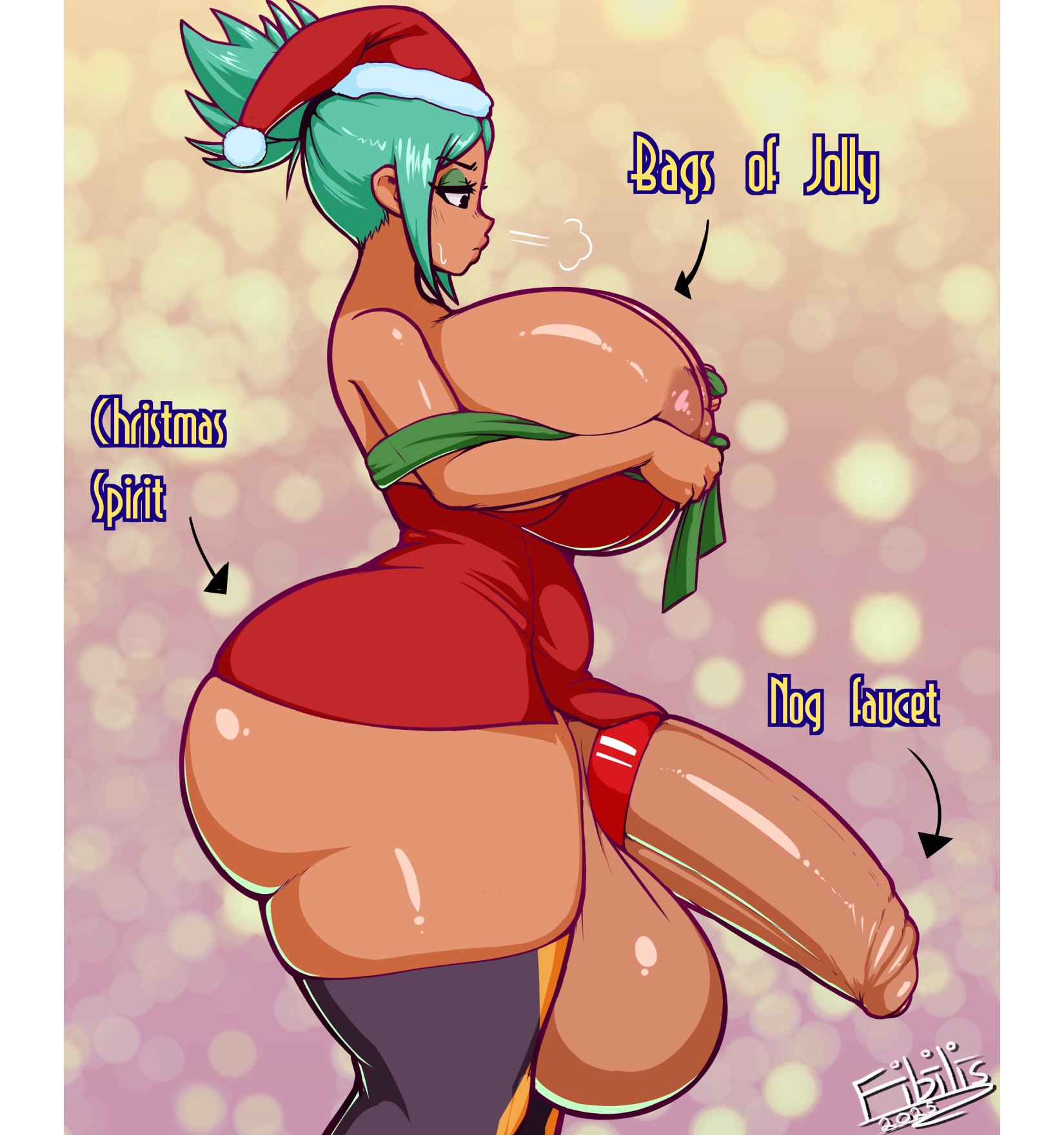 1futa, 2025, 2d, areolae, ass, ass out, big ass, big ass (futa), big balls, big breasts, big butt, big penis, big thighs, bottomless, bubble butt, busty, cerebella, christmas, christmas outfit, clothed, clothing, curvaceous, curvy, curvy futa, dark skin, dark-skinned futa, dressing, erection, evil container, fat ass, fibilis, flaccid, foreskin, futa only, futanari, gigantic breasts, green hair, huge ass, huge balls, huge breasts, huge butt, huge cock, huge penis, huge thighs, human, hyper balls, hyper penis, lips, meaty dick, meme, minidress, nipple slip, nipples, partially clothed, partially dressed, poney, pout, santa hat, side view, sideass, skullgirls, smooth balls, smooth penis, solo, solo futa, struggling to fit, tagme, thick ass, thick butt, thick hips, thick legs, thick penis, thick thighs, thighhighs, voluptuous, voluptuous futa, wide hips