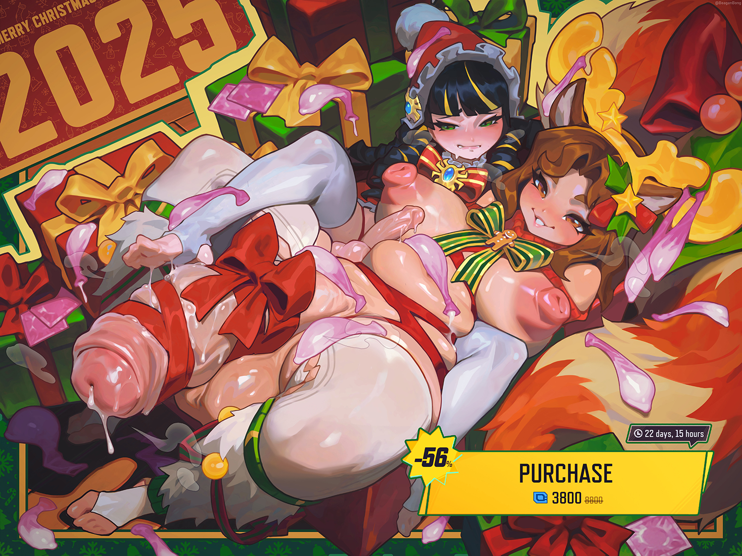 2025, 2d, 2d (artwork), 2d artwork, 2futas, animal ears, animal humanoid, areola, areolae, big balls, big breasts, big cock, big penis, big testicles, big thighs, black hair, blonde hair, breasts, brown hair, christmas, christmas hat, christmas outfit, christmas present, clothing, condom, condoms, cum, cum drip, cum dripping, cum dripping from penis, curvaceous, curvaceous body, curvaceous female, curvaceous figure, curves, curvy, curvy body, curvy female, curvy figure, curvy hips, drill hair, fake advertisement, female, foreskin, futa on futa, futa with futa, futanari, gigantic cock, gigantic penis, huge cock, huge penis, huge thighs, human, humanoid, intersex, intersex/intersex, large balls, large breasts, large cock, large penis, large testicles, large thighs, leggings, legwear, light skin, light-skinned female, light-skinned futa, long hair, marvel, marvel comics, marvel rivals, multicolored hair, nipples, nude, nude futa, nudity, peni parker, peni parker (marvel rivals), peni parker (snow-sp//dr), penis, penis parker (peni parker), penis size difference, puffy nipples, reagan long, retracted foreskin, ribbon, ribbon on penis, size difference, squirrel girl (marvel rivals), squirrel girl (marvel), squirrel girl (tinsel tail), stockings, thick, thick hips, thick legs, thick penis, thick thighs, thigh highs, thighhighs, thighs, tied hair, twintails, two-tone hair, uncensored, uncircumcised, voluptuous, voluptuous futa, wide hips, yellow hair