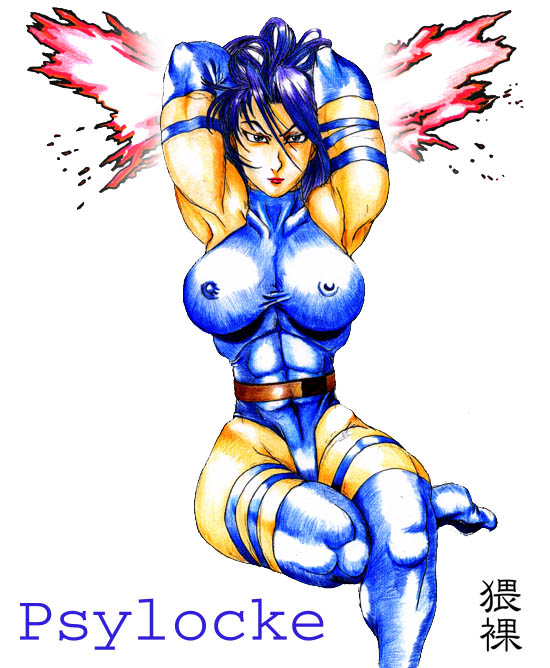 1girls blue_hair erect_nipples female marvel marvel_comics psylocke solo straight_hair tagme waira x-men