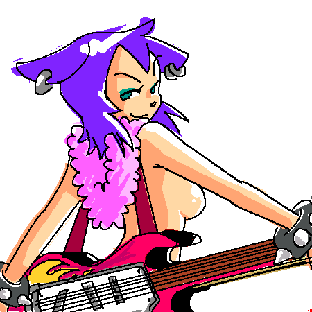 1girls animal_nose arms_out barbara_the_bat bare_arms bare_shoulders breasts daigasso_band_brothers earrings electric_guitar eyeshadow feather_boa female female_only functionally_nude green_eyes guitar inviting jam_with_the_band light_skin looking_at_viewer looking_over_shoulder minus8 musician nintendo piercing raised_eyebrows shiny_hair shiny_skin sideboob smile solo solo_focus spiked_bracelet teasing video_games white_background