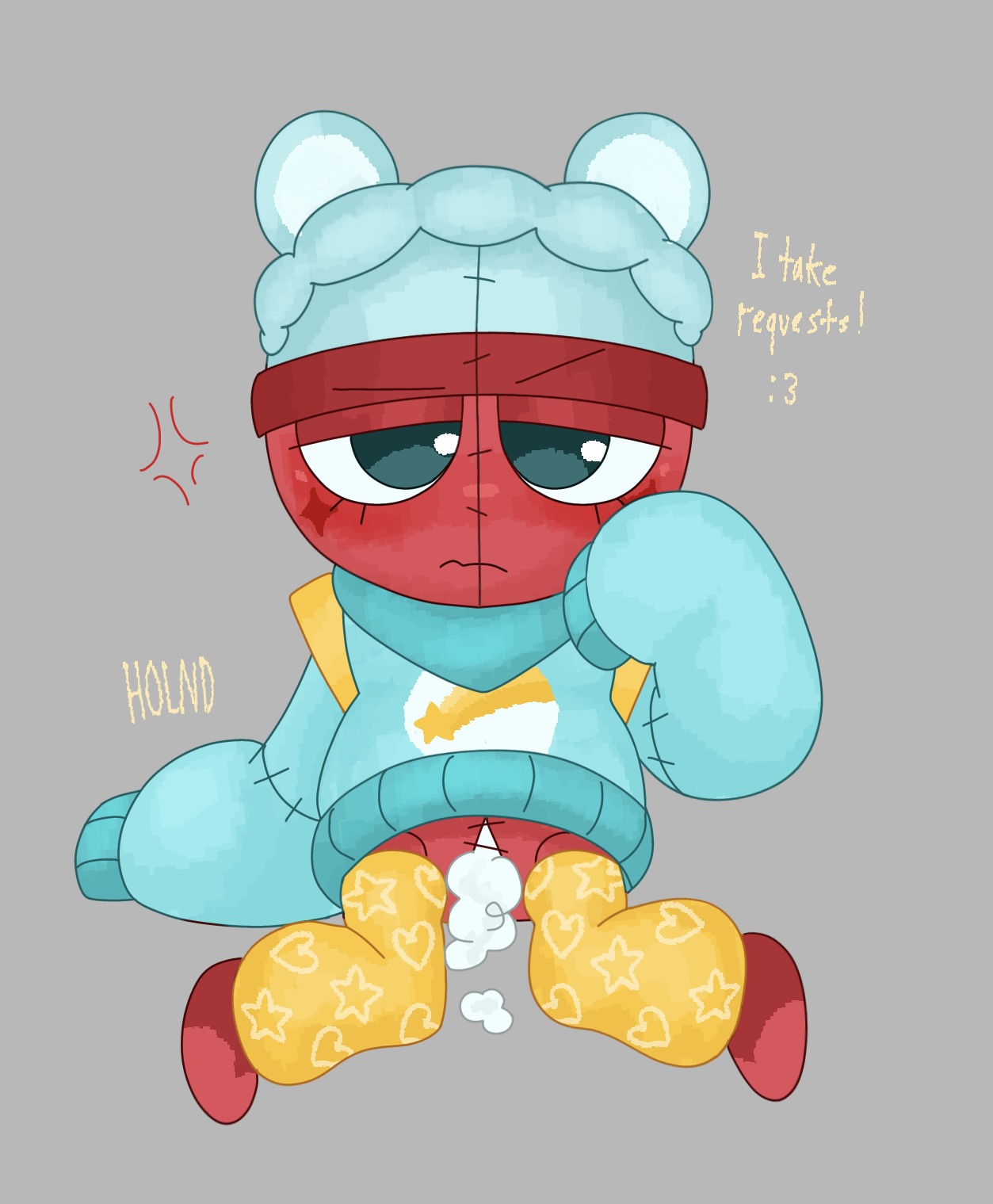 angry expression, care bears, carebears, dandy's world, dandys world, gigi (dandy's world), holnd, looking at viewer, plush, plushie, plushie transformation, plushie-like, plushification, plushophilia, stitches, stuffing, wish bear