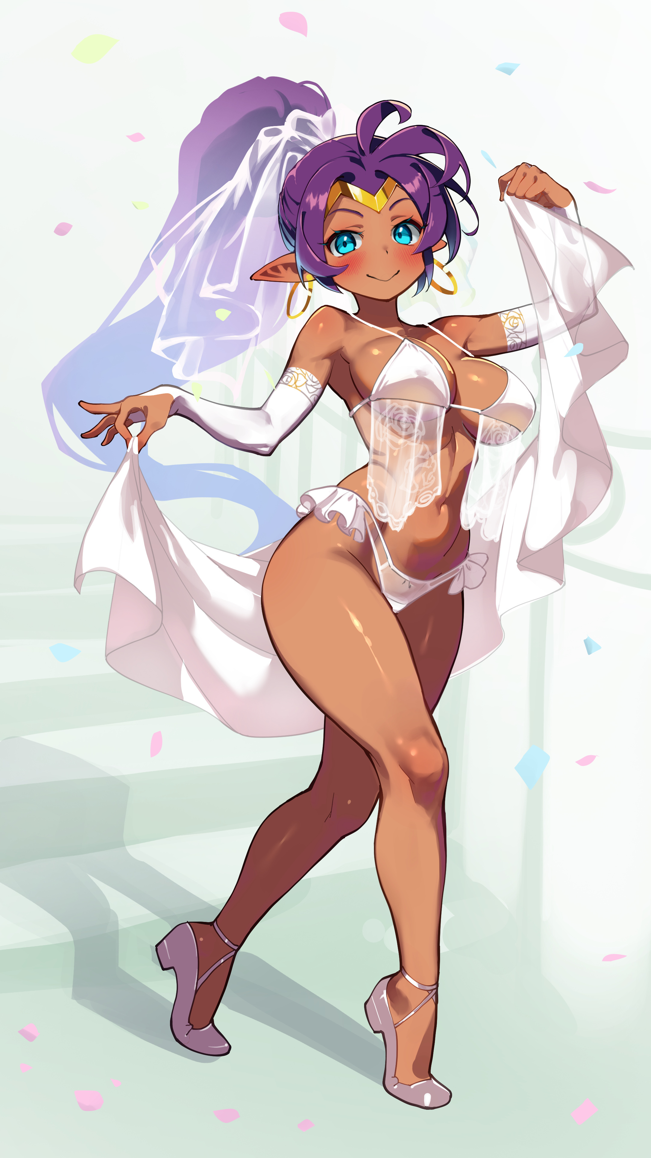 1girls, female, female only, large breasts, life is pi, shantae, shantae (character), solo, tagme, wedding, wedding lingerie, wedding veil