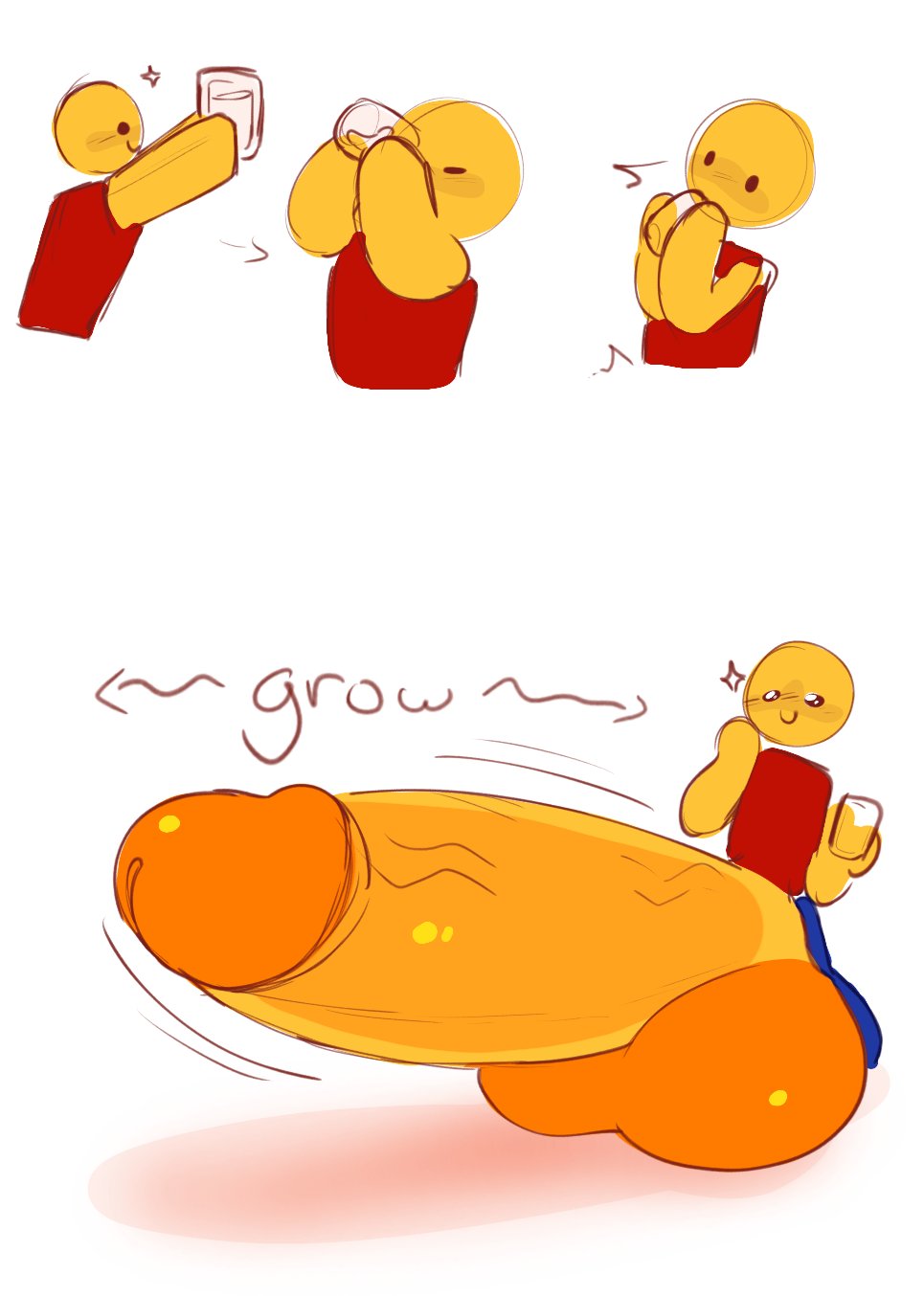 1boy, cock, comic page, dick, disproportionate genitalia, drinking, hyper balls, hyper penis, kunislugs, large penis, penis expansion, penis growth, roblox, robloxian, self upload, tagme, yellow skin
