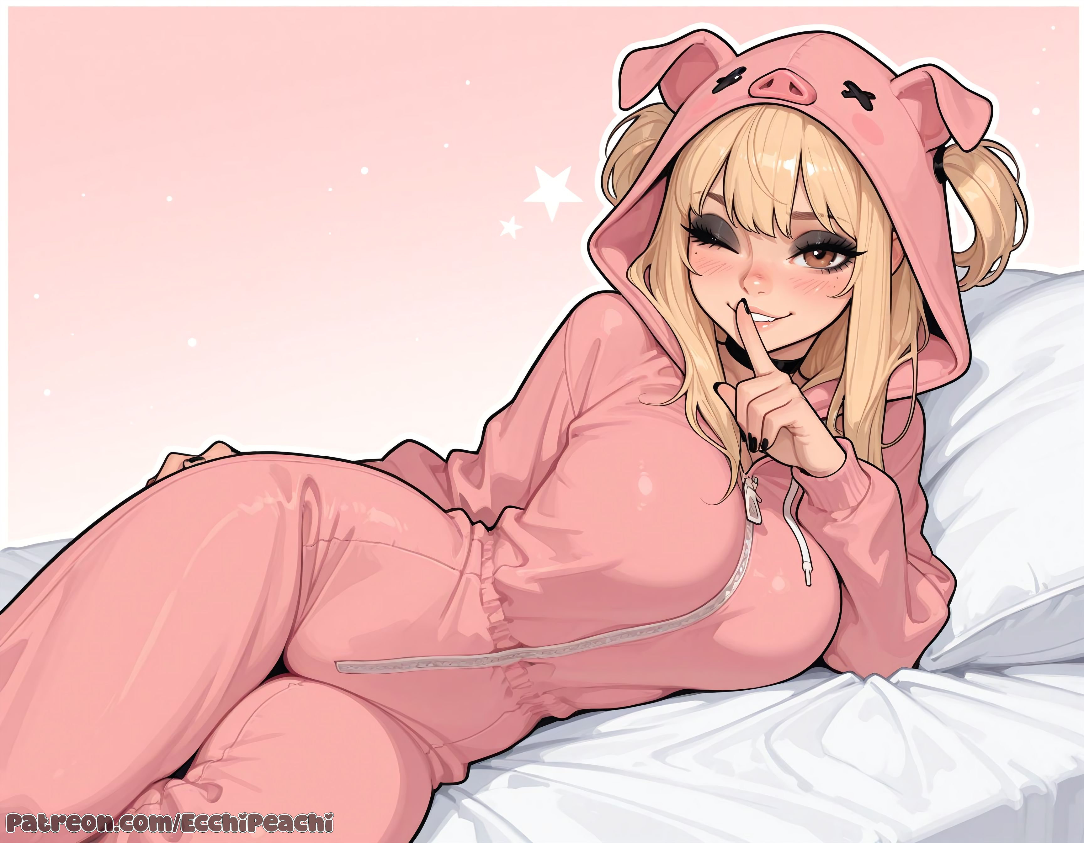 1girl, 1girls, ai generated, amane misa, bangs, blonde, blonde hair, blush, boobs, breasts, breasts,, camel toe, cameltoe, cleavage, clothed, clothed female, curvy, death note, ecchipeachi, female, female focus, female only, focus, fringe, fully clothed, large breasts, misa amane, nipples, nipples covered, nipples visible through clothing, onesie, pajamas, pussy, sfw, shushing, solo, solo female, solo focus, sweat, teeth, tight clothes, tight clothing, uncensored