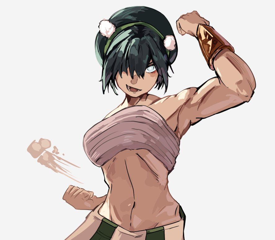 1ambiguous, 1girls, 2d, 2d (artwork), avatar the last airbender, avvavanjava, big boobs, big breasts, black hair, black hair female, boobs, breasts, cleavage, clothed, clothed female, female, female focus, large boobs, large breasts, light skin, light-skinned female, midriff, nickelodeon, nicktoons, the legend of aang, toned, toned female, toph bei fong, tummy