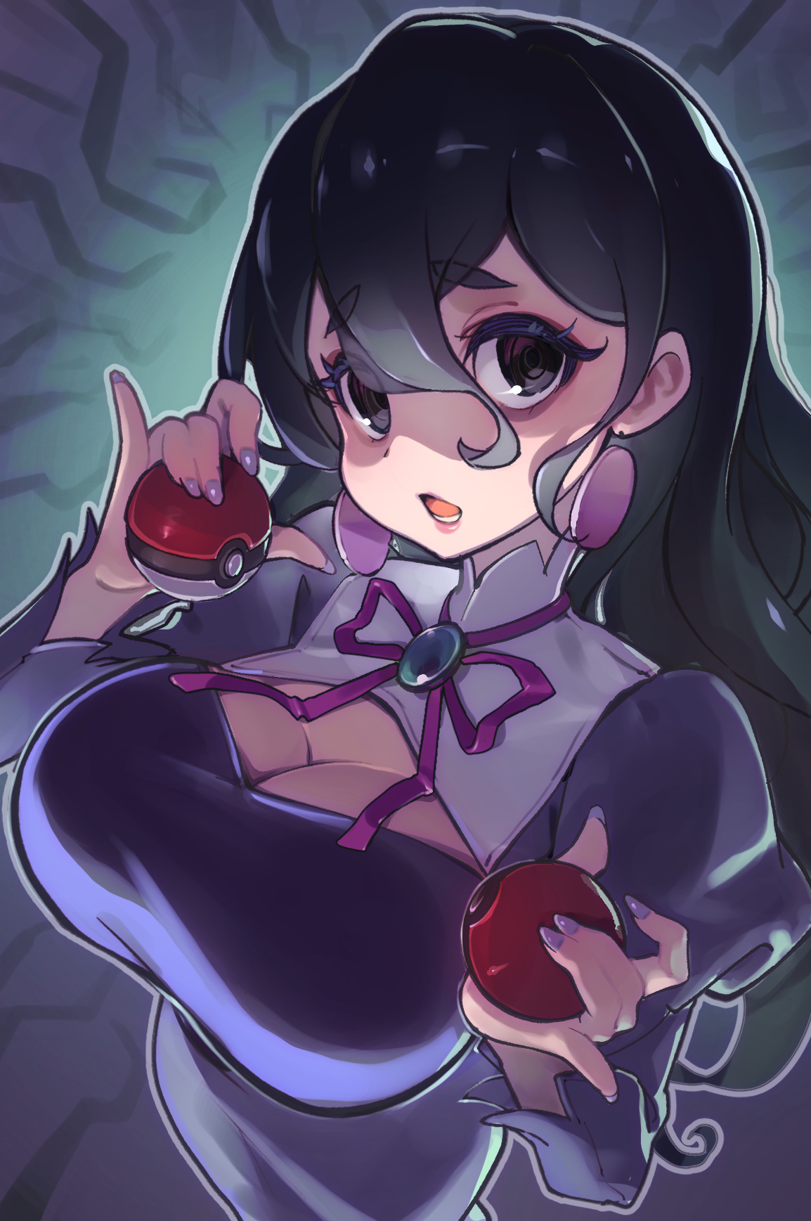 1girls, big breasts, clothed, clothed female, clothing, dress, female, female focus, female only, fully clothed, hex maniac, hex maniac (pokemon legends: z-a), hex maniac (pokemon xy), holding object, huge breasts, large breasts, life is pi, nail polish, nintendo, npc trainer, occult maniac, occult maniac (pokemon legends: z-a), occult maniac (pokemon xy), occult maniac (pokemon), occult maniac (z-a), open mouth, pale skin, pale skinned female, pokeball, pokeballs, pokemon, pokemon legends: z-a, purple eyes, purple hair, purple nails, realistic breast size, sfw, solo, solo female, solo focus