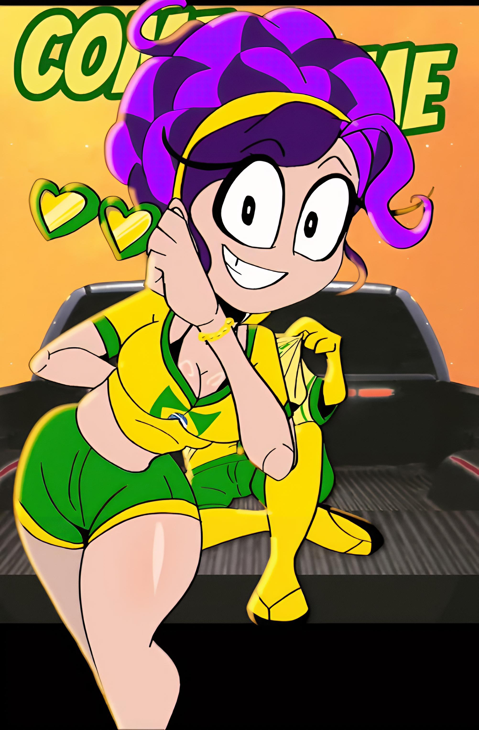 1boy, 1boy1girl, 1boys, 1female, 1girl1boy, 1girls, 1male, 2026, 2026s, 2d, 2d (artwork), 2d artwork, alternate ass size, alternate body type, alternate breast size, alternate costume, animate inanimate, bbno$, bedroom eyes, big ass, big breasts, big butt, big hair, big thighs, black bra, black eyes, black panties, black underwear, bra, braid, braided hair, braided ponytail, braids, brazil shirt, brazilian, brazilian flag, breasts, butcher (poppy playtime), chain, clothed, clothing, come to brazil (meme), cougar macdowall, cougar mcdowall va, curvy, curvy body, curvy female, curvy figure, digital art, digital drawing, digital drawing (artwork), digital media, digital media (artwork), digital painting (artwork), doll, doll girl, duo, english, english text, eyebrows, eyewear, faceless male, female, female doll, female focus, full body, glasses, gold chain, green clothing, green eyewear, green glasses, green short shorts, green shorts, green sunglasses, hair, hair bun, heart eyewear, heart glasses, heart sunglasses, holding, holding eyewear, holding glasses, holding object, holding sunglasses, hourglass figure, hourglass figured female, human, human male, humanoid, humanoid female, inanimate animate, lily lovebraids, lily lovebraids (poppy playtime), living doll, living toy, long hair, male, male/female, mascot horror, meme, mob entertainment, mob games, player (poppy playtime), ponytail, ponytail (hair), ponytail female, poppy playtime, poppy playtime (chapter 5), protagonist (poppy playtime), purple hair, purple hair female, screencap, screenshot, seductive, seductive look, seductive pose, shirt, short shorts, shorts, smile, smiling, smiling at viewer, solo, solo female, solo focus, sunglasses, teeth, text, thick, thick ass, thick butt, thick hips, thick legs, thick thighs, toy, vibrant hair, video games, wide hips, wide thighs, yellow background, yellow body, yellow clothing, yellow shirt, yellow skin, youtube