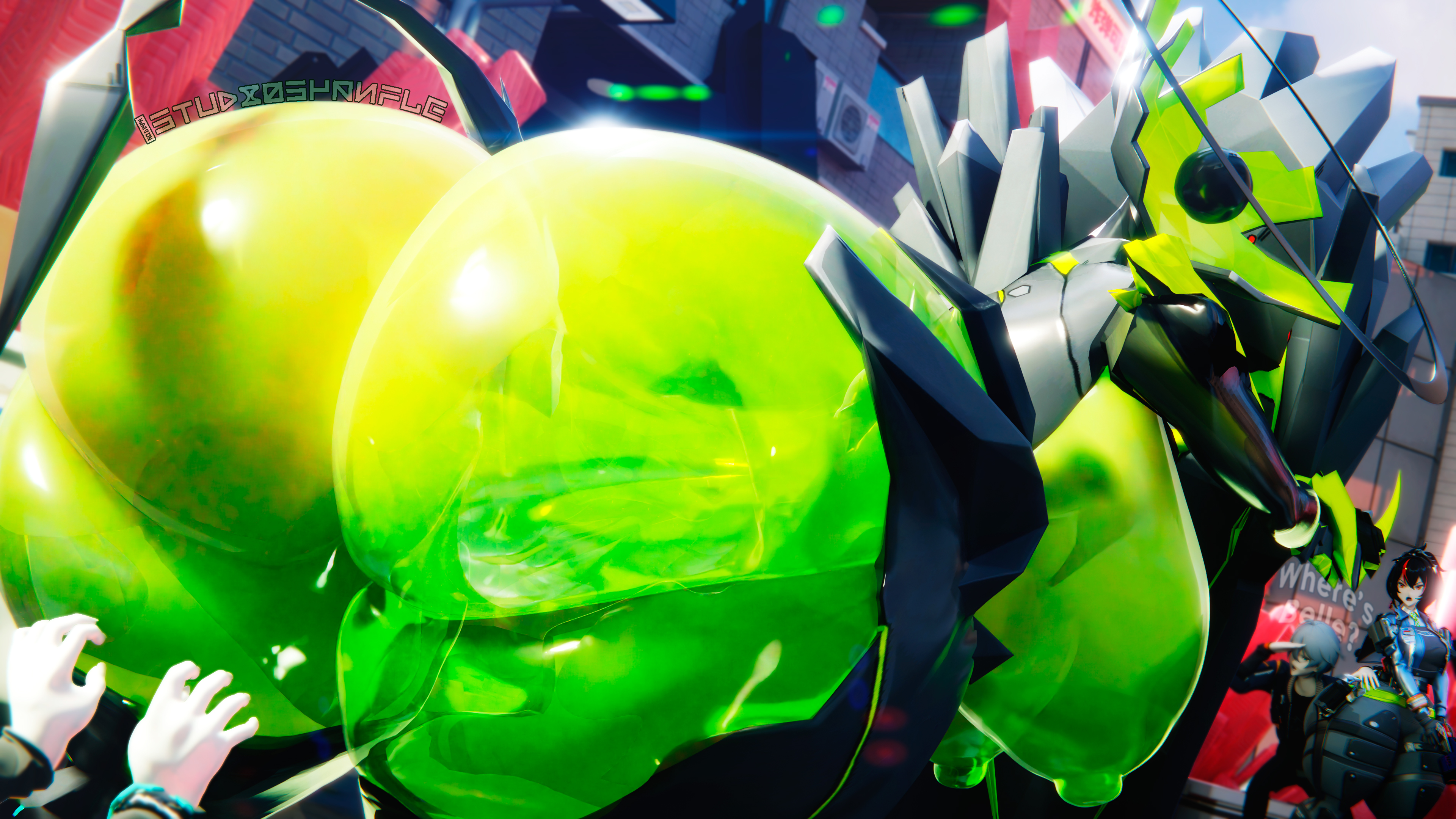 3d, 3d (artwork), 3d model, 3d render, anthro, areolae, ass, ass bigger than head, belle (zenless zone zero), big ass, big breasts, big thighs, breasts, breasts bigger than head, bubble butt, child bearing hips, curvaceous, curvy, curvy anthro, curvy body, curvy figure, curvy hips, curvy thighs, dat ass, ethereal (zenless zone zero), exhibitionism, fat ass, female, glistening body, green body, green nipples, hi res, hoyoverse, huge ass, huge breasts, large breasts, looking back, mihoyo, monster girl, nipples, nude, nude female, panflestudios, puffy areola, puffy nipples, slim waist, surprised, tagme, thick thighs, thighs, translucent, translucent body, transparent, transparent body, voluptuous, wide hips, wise (zenless zone zero), zenless zone zero, zhu yuan