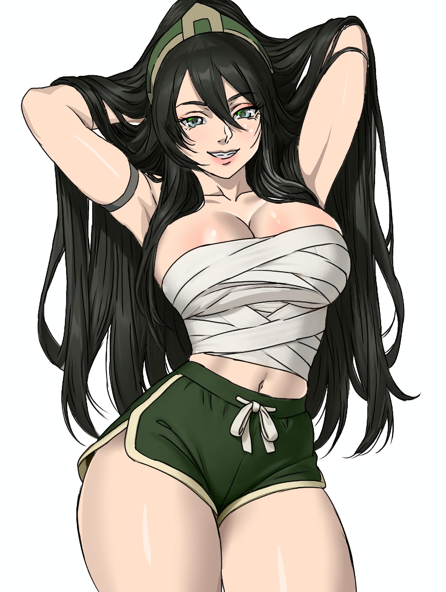 1girls, 2d, 2d (artwork), alternate hairstyle, armpits, avatar the last airbender, big boobs, big breasts, black hair, black hair female, boobs, breasts, cleavage, clothed, clothed female, cowboy shot, dolphin shorts, female, female focus, gtxanimator, hi res, large boobs, large breasts, light skin, light-skinned female, long hair, long hair female, nickelodeon, nicktoons, shorts, sketch, thick thighs, thighs, toph bei fong