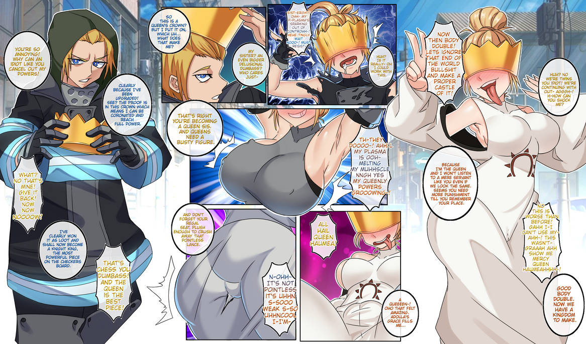 arthur_boyle ass ass_expansion blonde_hair blush breast_expansion breasts crown en'en_no_shouboutai enen_no_shouboutai erasethismail fire_force gender_transformation genderswap_(mtf) haumea_(fire_force) identity_death rule_63 transformation transformation_sequence twinning