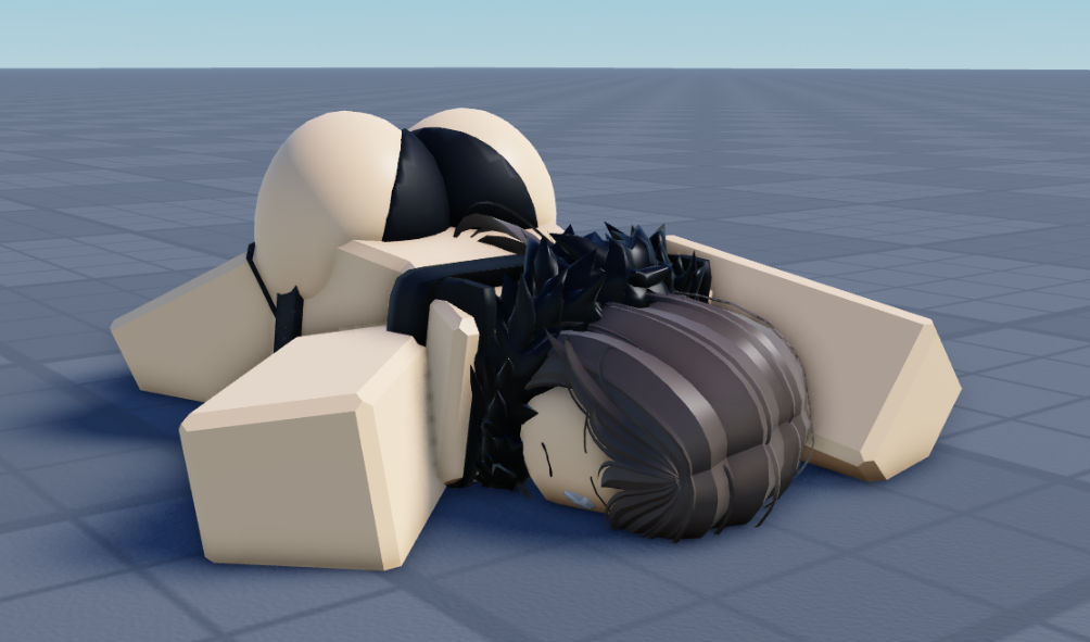 1girls big_ass big_butt black_hair female half_naked passed_out roblox robloxian underwear_only white_skin