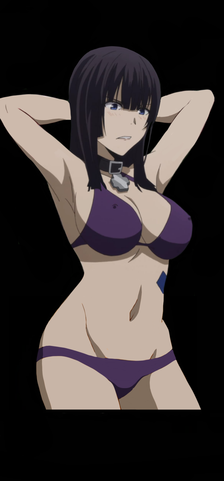 armpits big_breasts bikini black_hair busty edit gleipnir hand_behind_head pointy_chin sayaka_koyanagi screenshot_edit