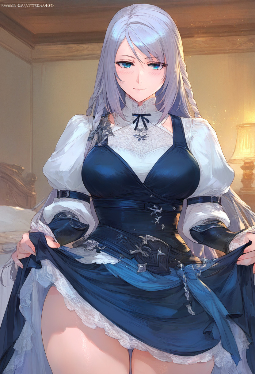 1girls ai_generated big_ass big_breasts big_butt big_thighs blue_eyes blush braid dress dress_lift female final_fantasy green_hair huge_ass huge_breasts huge_butt huge_thighs jill_warrick wanuze wide_hips