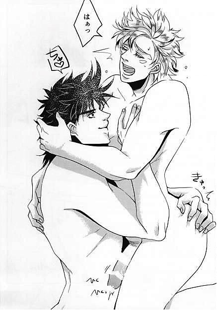 2boys battle_tendency caesar_zeppeli flaccid gay jojo's_bizarre_adventure joseph_joestar male male/male male_only nude_male open_mouth penis yaoi