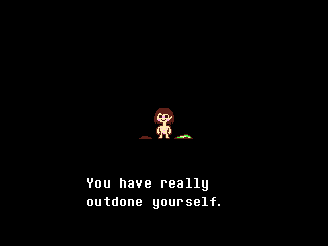 1girls accurate_art_style blush chara chara_(undertale) clothes_on_floor creepy creepy_smile nude nude_female rosy_cheeks solo_female solo_focus speaking_to_viewer sprite sprite_art stare stripped undertale undertale_(series)