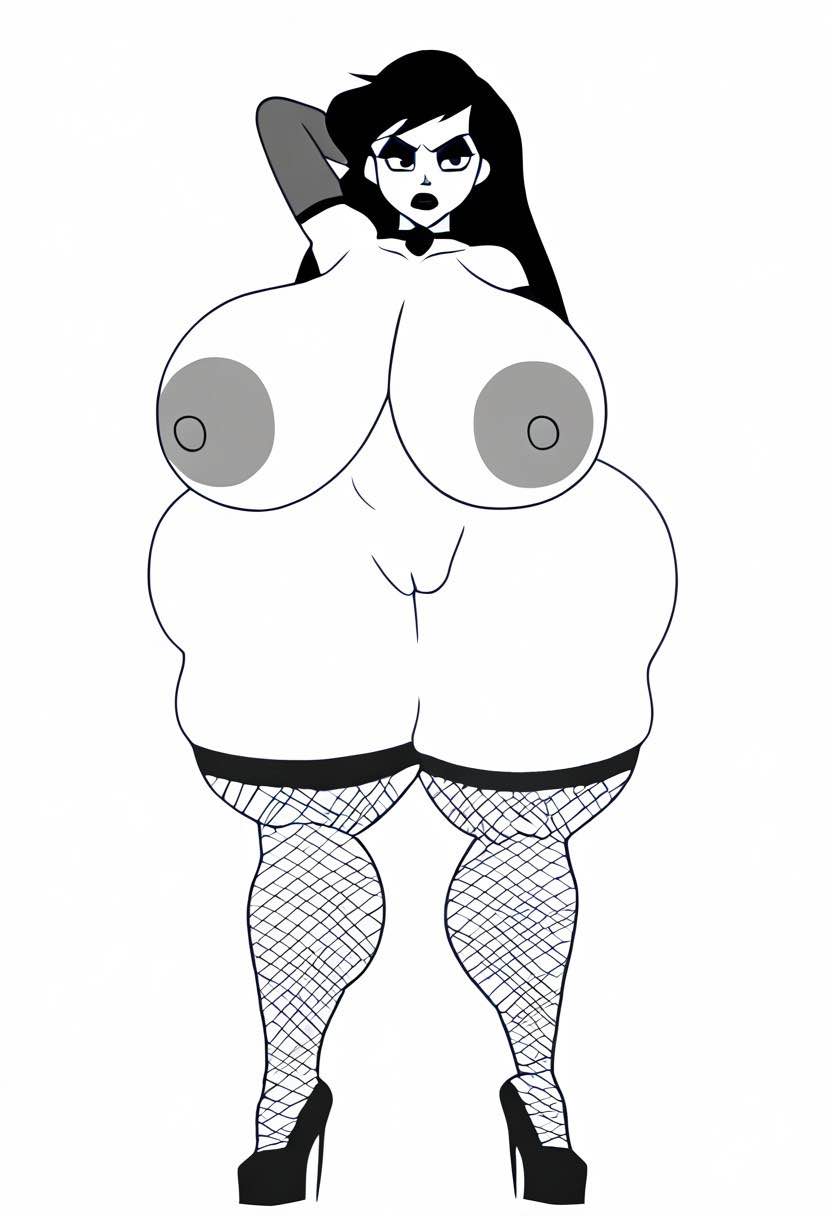 ai_generated ariel bimbofication black_and_white disney gothic huge_breasts line_art naked ptinvess stockings the_little_mermaid wide_hips