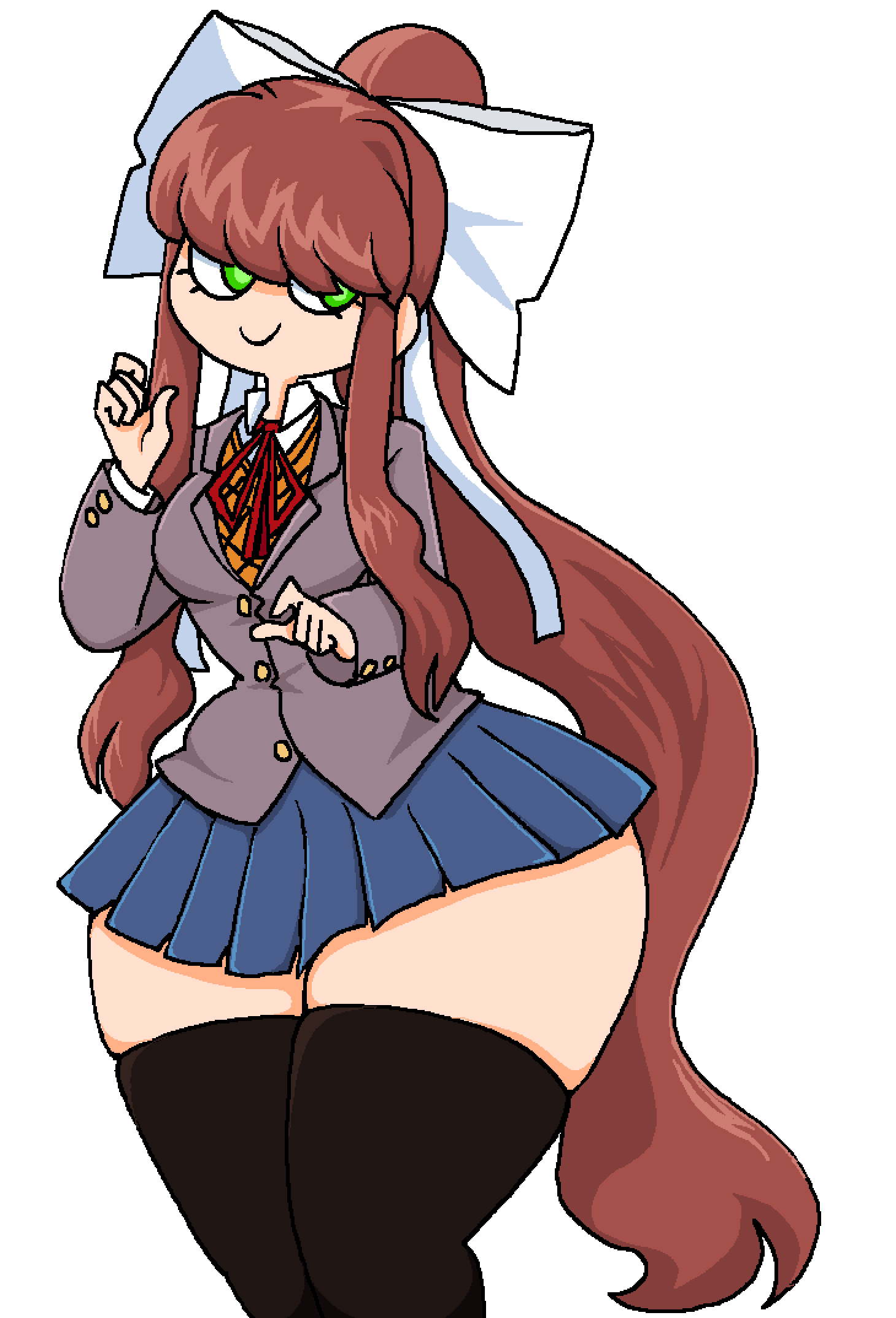 1girls ddlc doki_doki_literature_club monika_(doki_doki_literature_club) not_porn skirt smile suggestive thattechnique thighs