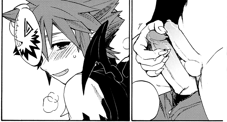 anal costume gay halloween halloween_costume handjob kingdom_hearts male monochrome penis riku sora trap yaoi