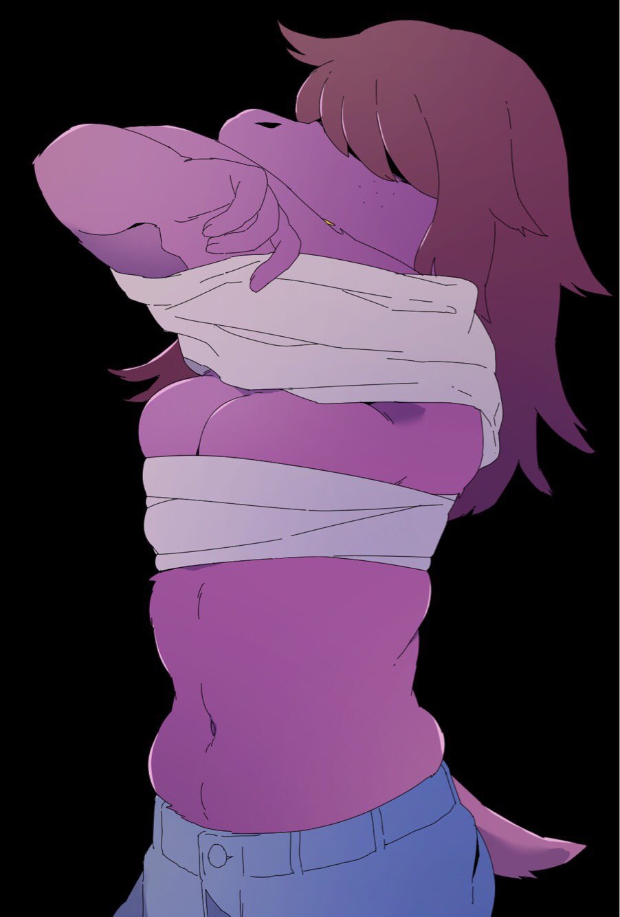 big_breasts breast_binding breast_squeeze breasts cleavage deltarune female susie_(deltarune) tagme thick_thighs underchikichan wide_hips