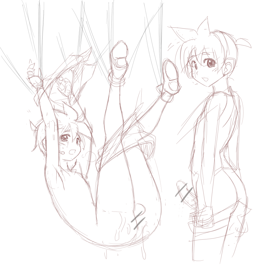 after_anal after_sex bondage bound_ankles bound_wrists censored cum cum_in_ass cum_on_ass dual_persona gay headset kagamine_len male multiple_persona noname_(nowhere) penis pointless_censoring selfcest shorts shorts_pull sketch suspension vocaloid yaoi