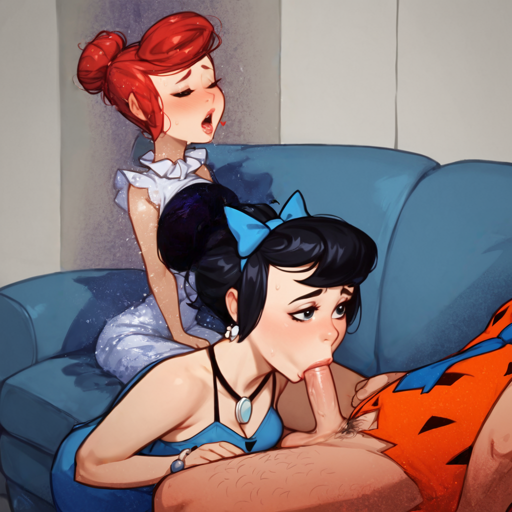 ai ai_assisted ai_generated betty_rubble black_hair blowjob caveman cavewoman cuckquean flintstones fred_flintstone porn pornography red_hair wilma_flintstone