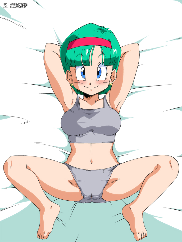 1girls, armpits, barefoot, blue eyes, bra, breasts, bulma briefs, bulma briefs (frieza saga), cameltoe, dragon ball, dragon ball z, feet, female, female only, human, panties, pussy, short hair, solo, spread legs, tagme, underwear