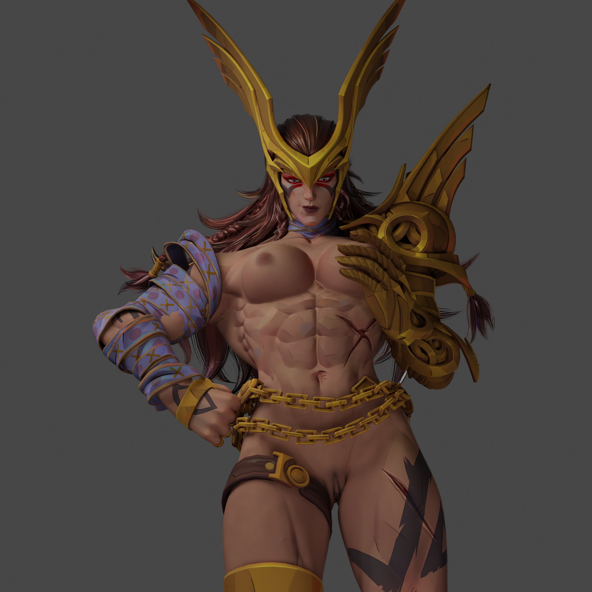 1girls, 3d, abs, angela (aldrif odinsdottir), armor, armored female, breasts, female, female only, marvel, marvel comics, marvel rivals, medium breasts, muscular, muscular female, nipples, pussy, solo, soundpunk501, thor (series), vagina