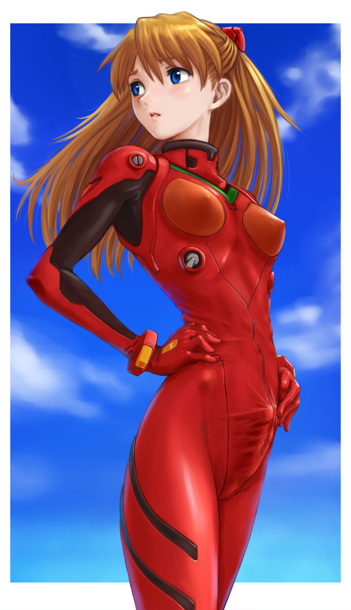 1futa asuka_langley_sohryu blue_eyes blush bodysuit bulge cameltail cameltoe clothing erect_nipples erect_nipples_under_clothes erection erection_under_clothes futa_only futanari futanari_exposed hair_ornament highres intersex latex lips long_hair neon_genesis_evangelion no_testicles orange_hair penis penis_in_bodysuit penis_under_clothes plugsuit rasukaru red_hair skin_tight sky small_breasts solo solo_futa