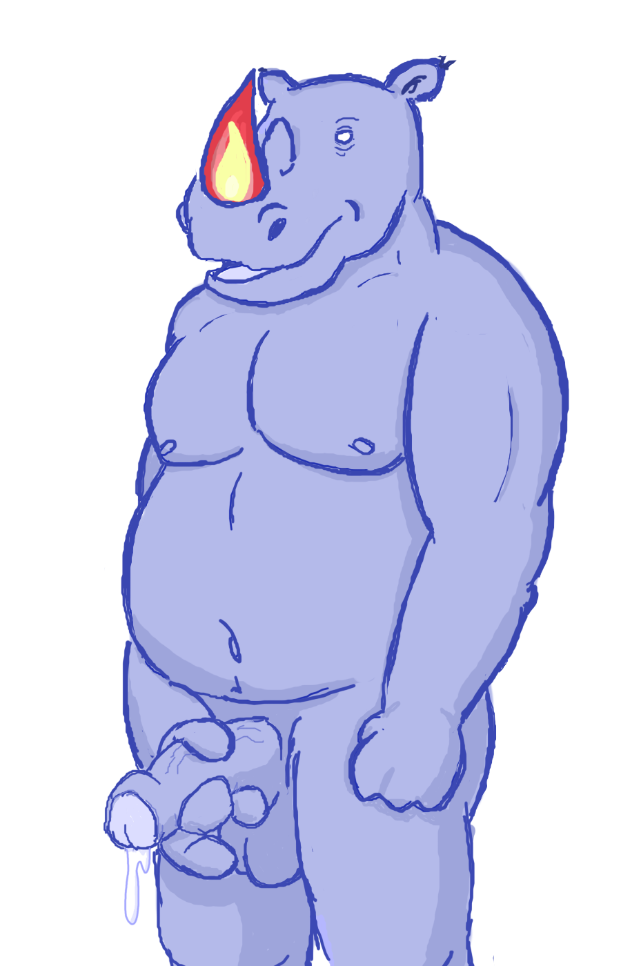 anthro balls blue_rhino dripping gator_(artist) male male_only mammal masturbation nipples nude penis rhinoceros solo the_bogosphere