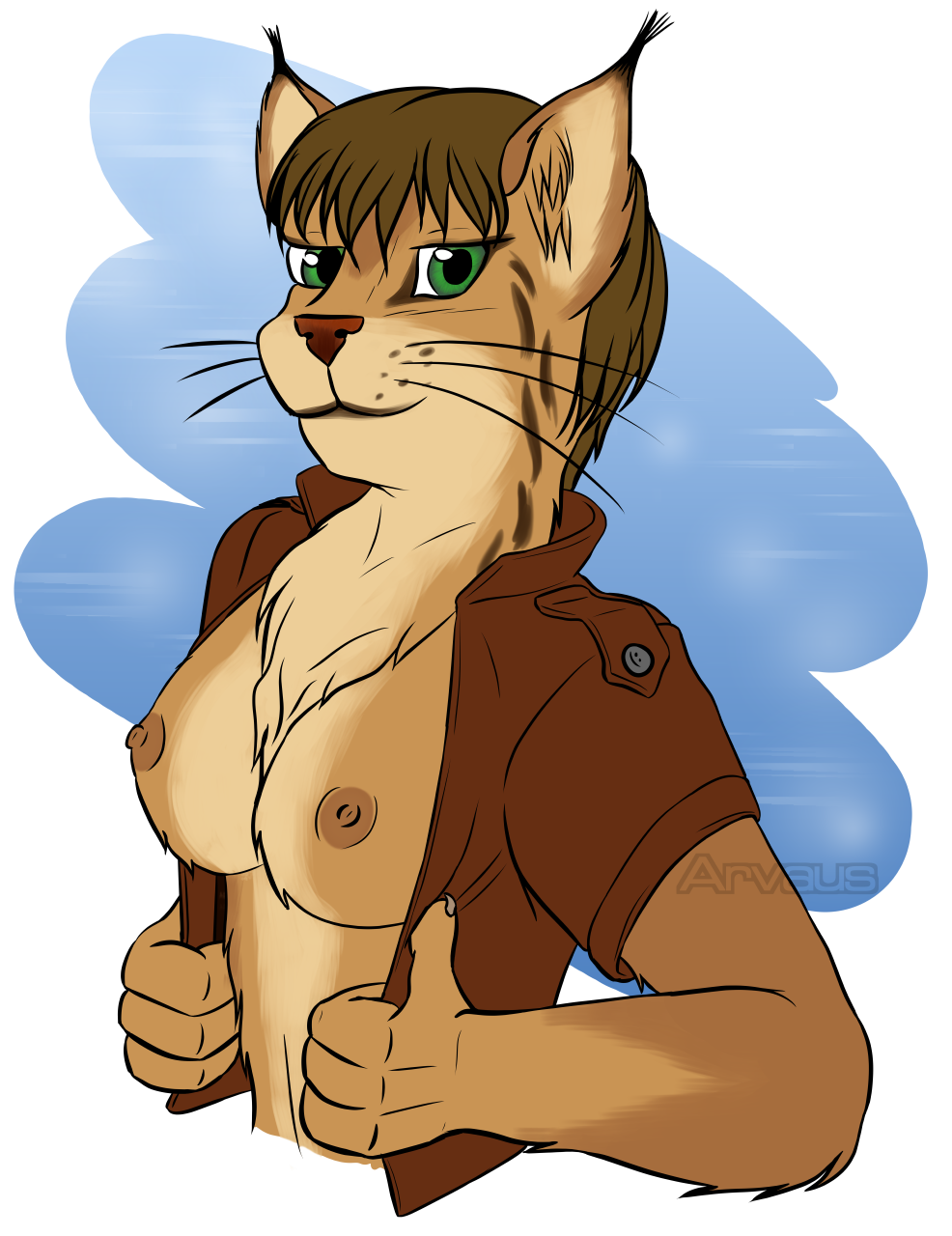 anthro arvaus bolero breasts feline female female_only flashing fur furry lynx myka_(arvaus) open_shirt partially_clothed solo