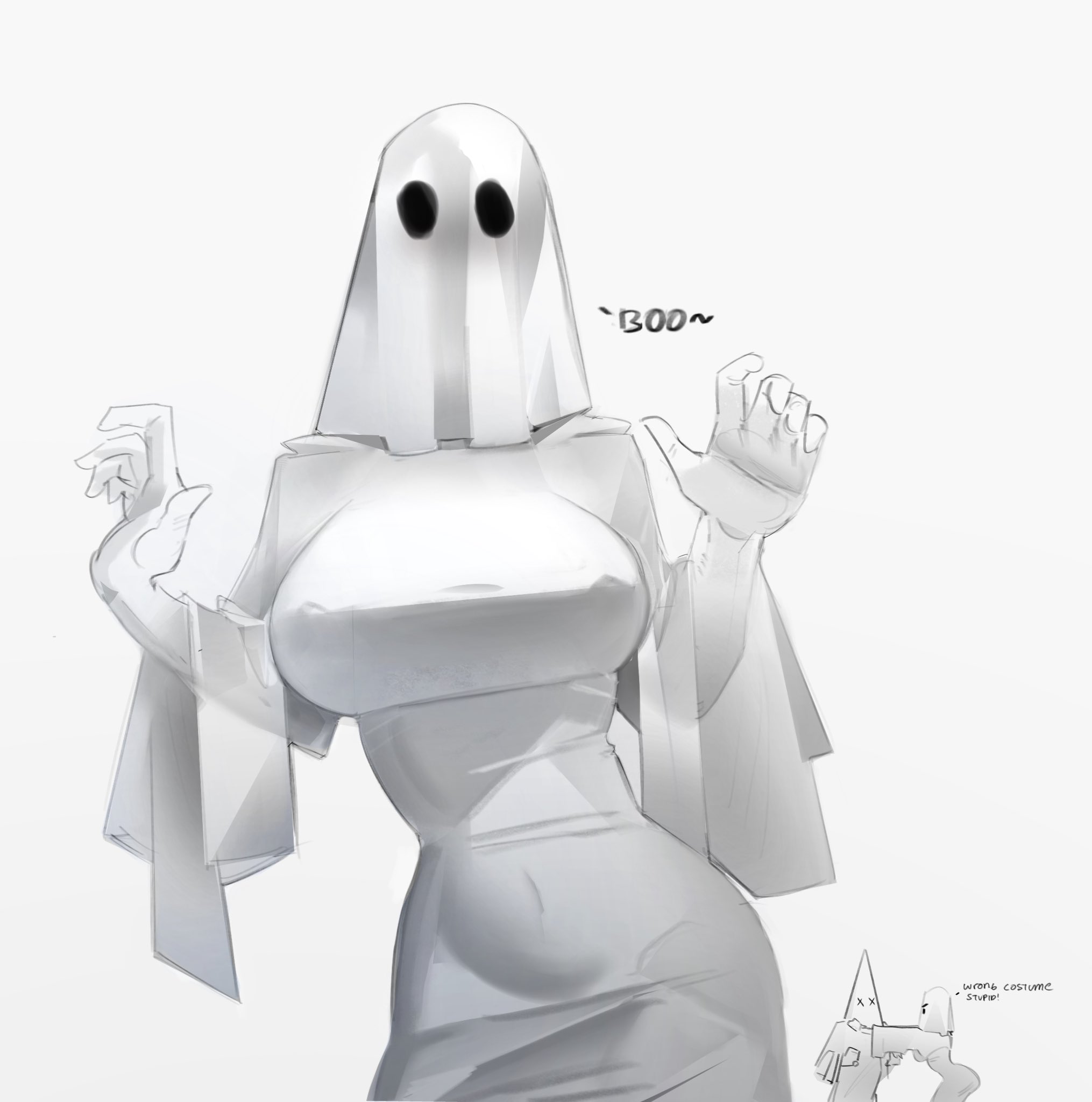 ghost, ghost costume, ghost girl, saying boo, spl4ts, tagme, tight clothing, voluptuous, voluptuous female