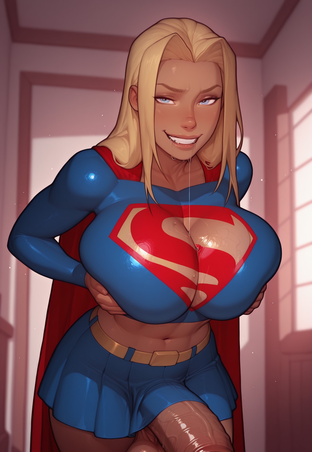 1futa, abs, ai generated, balls, big balls, big breasts, big penis, blonde hair, blue eyes, breasts, civitai, cleavage, cleavage cutout, dc, dc comics, drooling, futa only, futanari, futazealot, holding breasts, holding breasts up, huge breasts, huge cock, intersex, midriff, penis, penis under skirt, presenting breasts, saliva, saliva drip, saliva on breasts, saliva trail, skirt, smile, solo, supergirl, supergirl (superman/batman: apocalypse), superman (series)