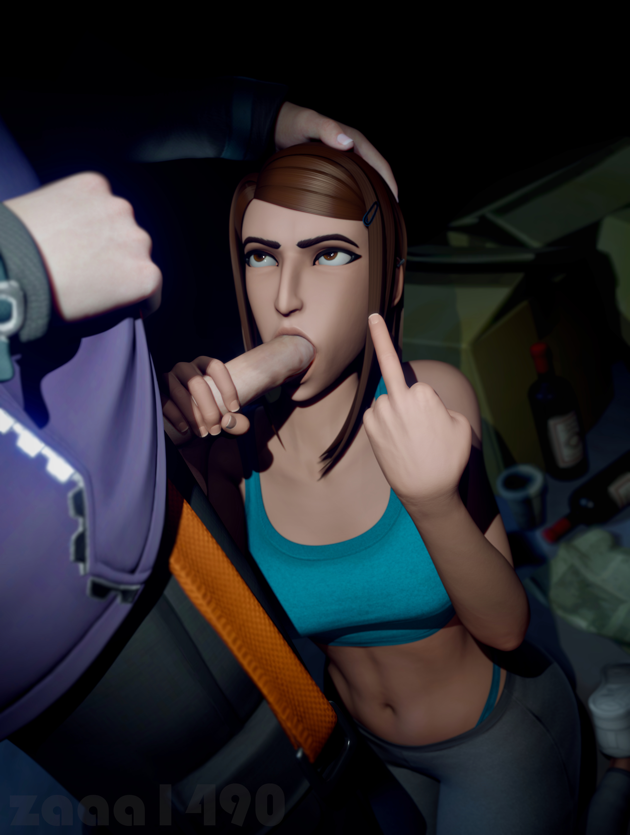 1boy, 1girls, 3d, 3d (artwork), alley, andavaverse, athletic, athletic female, bare midriff, big penis, blender, blender (software), blowjob, brown eyes, brown hair, brunette, clothed sex, crop top, erection, erica andreyko, fellatio, female, flipping off, hand on another's head, hand on penis, handjob, just the tip, kneeling, kneeling oral position, leggings, light skin, light-skinned female, light-skinned male, lips, male, memz3d, middle finger, original, outdoors, penis, public, public sex, straight, teenage female, teenage girl, teenager, young, young female, zaaa1490