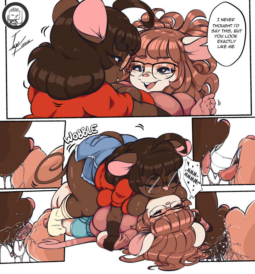 angrydiaper123, anthro, big breasts, breasts, female, french kiss, glasses, gwen martin, kissing, mammal, mandy (apsel bluestar), mouse, murid, murine, rodent, shortstack, sloppy kiss, tagme, yuri