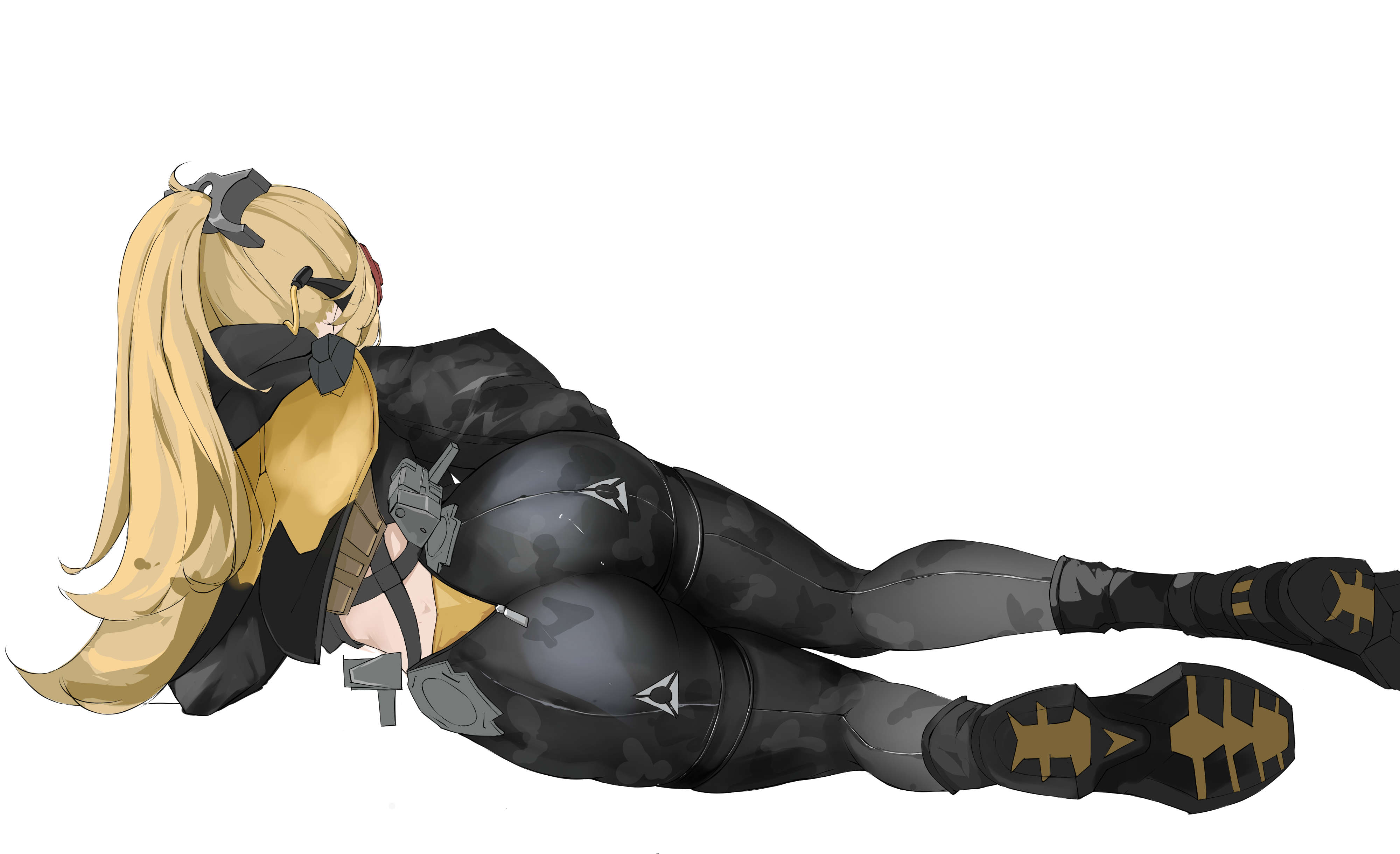 1girls, absurdres, ass, blonde hair, boots, female, female only, from behind, highres, long hair, pants, ponytail, shoes, smurtz, sneakers, solo, tagme, trigger (zenless zone zero), zenless zone zero