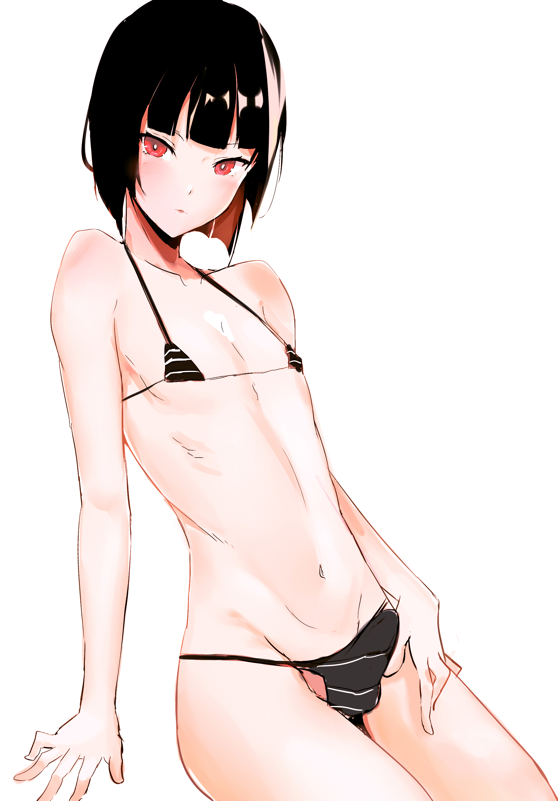 1boy, bikini, erection, erection in panties, femboy, fukushuu112, girly, looking at viewer, male, male only, micro bikini, tagme, trap